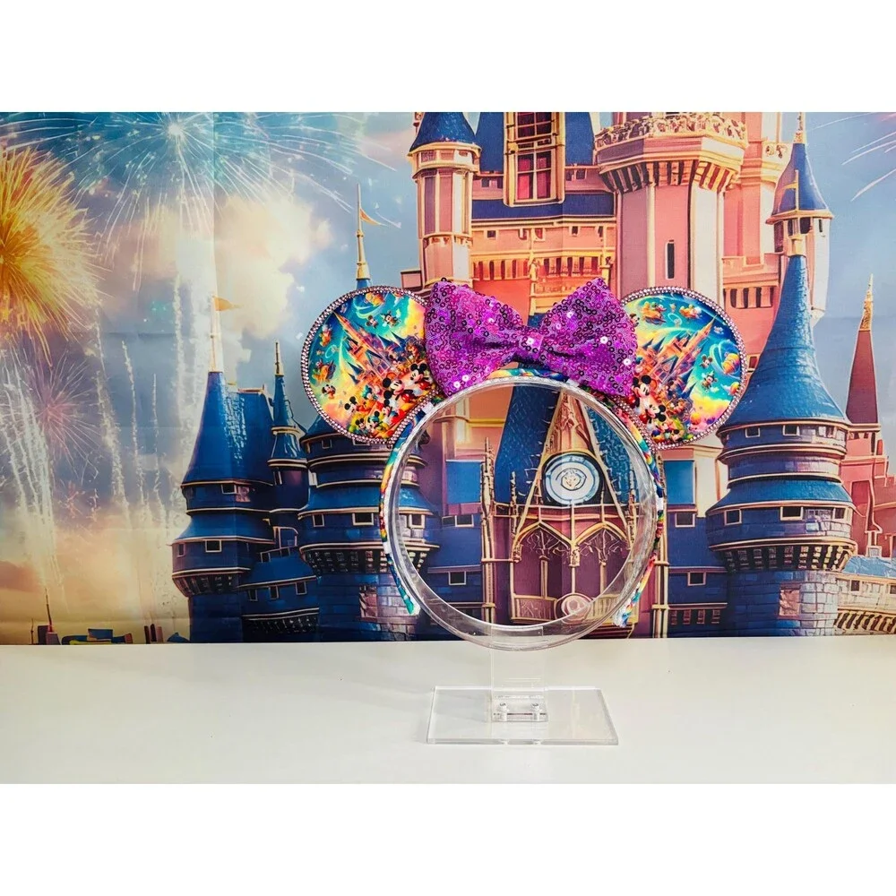 Colorful Mouse Ears Headband, Rhinestone Crystal Ears, Theme ParkParty Accessory
